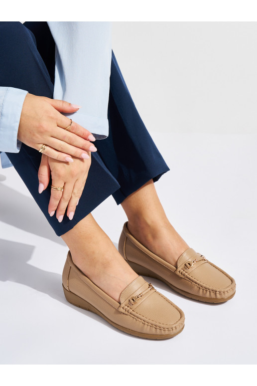 smėlio spalvos moteriški mokasinai ze zdobieniem