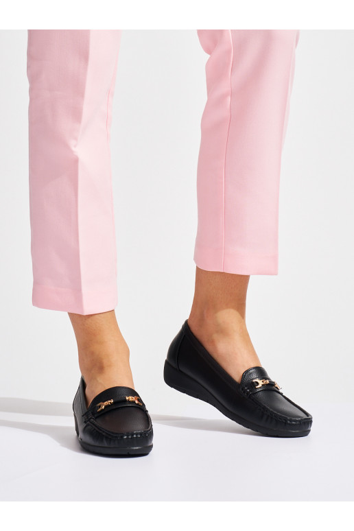 Juodos spalvos moteriški mokasinai ze zdobieniem