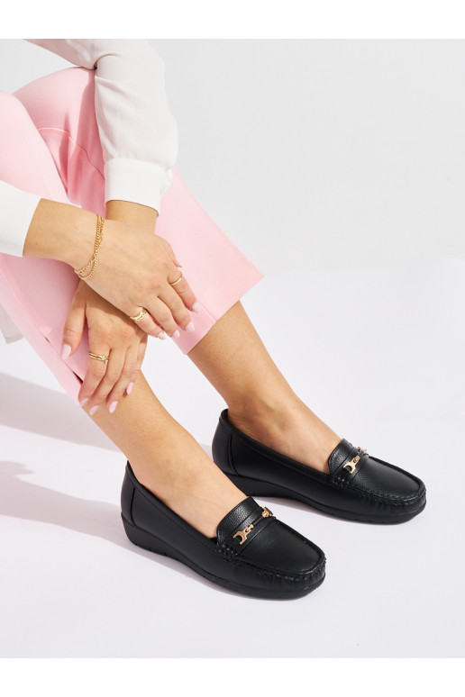 Juodos spalvos moteriški mokasinai ze zdobieniem