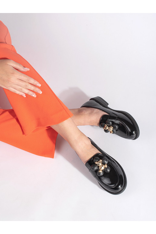 Juodos spalvos  moteriški mokasinai su meškučiais Juodos spalvos  moteriški mokasinai su meškučiais