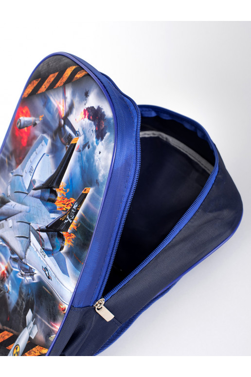 mėlynos spalvos kuprinė  ze statkiem kosmicznym