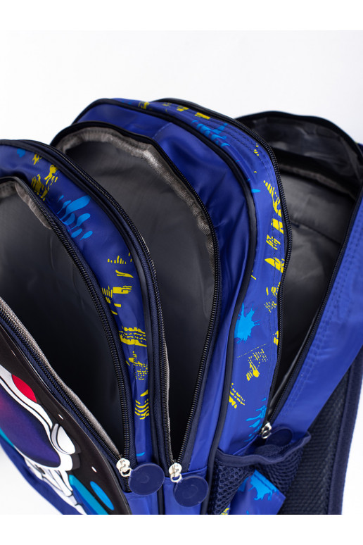 mėlynos spalvos kuprinė dziecięcy z kosmonautą