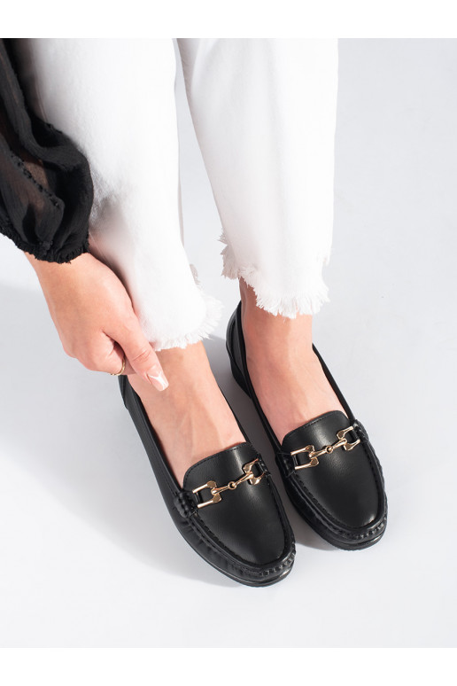 Juodos spalvos moteriški mokasinai su sagtimis