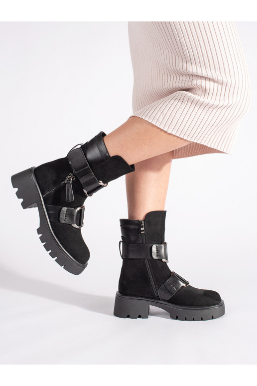 Juodos spalvos iš zomšos moteriški batai 