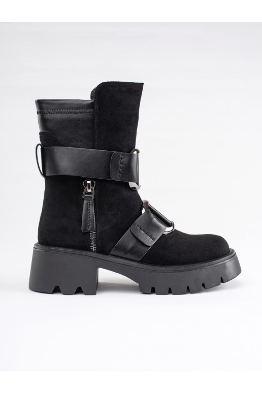 Juodos spalvos iš zomšos moteriški batai 