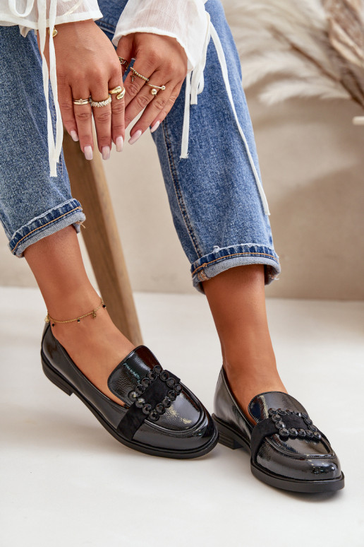 Lakuoti mokasinai  su ornamentais Juodos spalvos Vinceza 58389