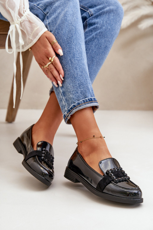 Lakuoti mokasinai  su ornamentais Juodos spalvos Vinceza 58389
