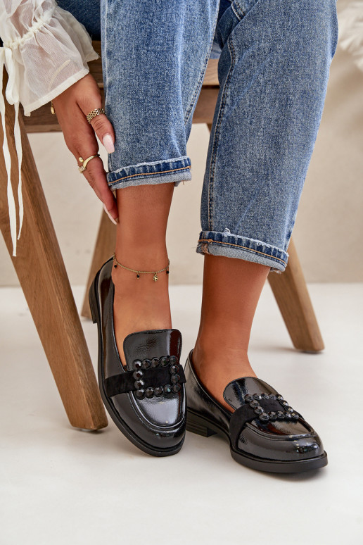 Lakuoti mokasinai  su ornamentais Juodos spalvos Vinceza 58389