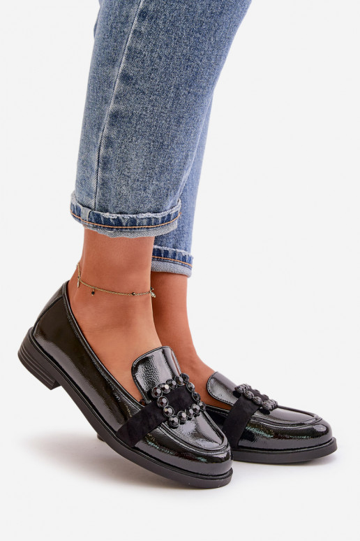 Lakuoti mokasinai  su ornamentais Juodos spalvos Vinceza 58389