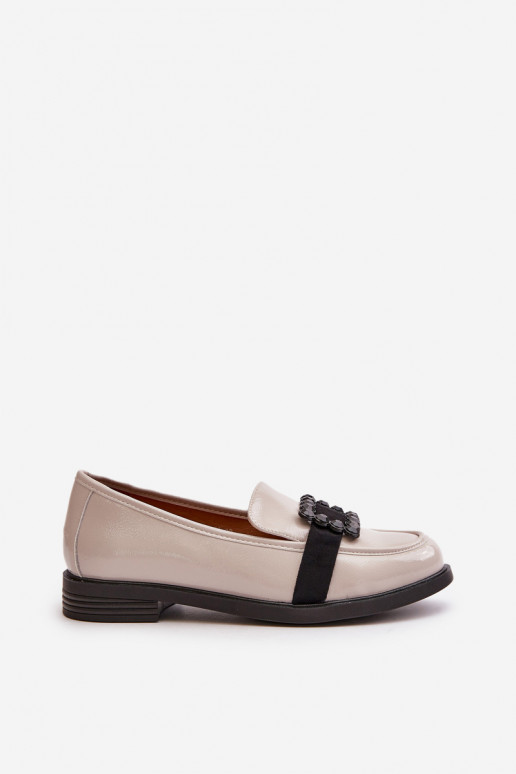 Lakuoti mokasinai  su ornamentais pilkos spalvos Vinceza 58389