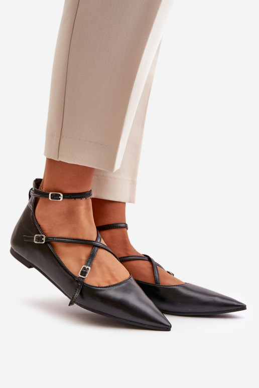 Balerinos  Z Noskami smailiomis nosytėmis I Przeplatającymi Się Paskami Juodos spalvos Violra