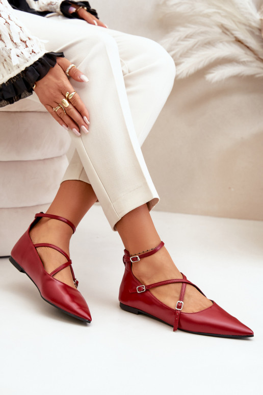 Balerinos  Z Noskami smailiomis nosytėmis I Przeplatającymi Się Paskami bordo spalvos Violra