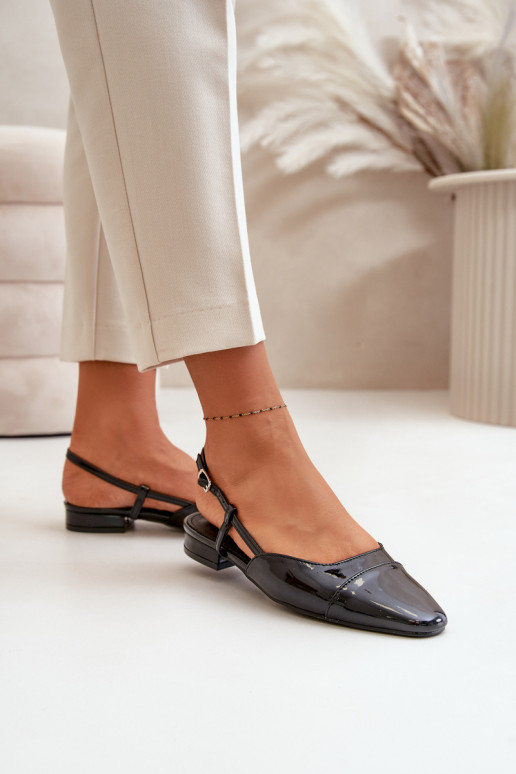 Lakuotos balerinos žemu kulniuku su atviru kulnu Juodos spalvos Kairael