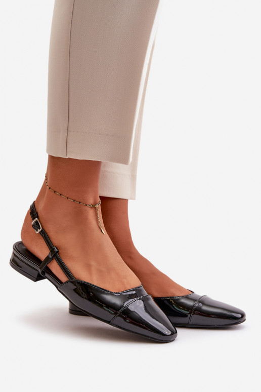 Lakuotos balerinos žemu kulniuku su atviru kulnu Juodos spalvos Kairael