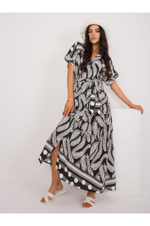 Suknelė su augalų raštais juodos spalvos