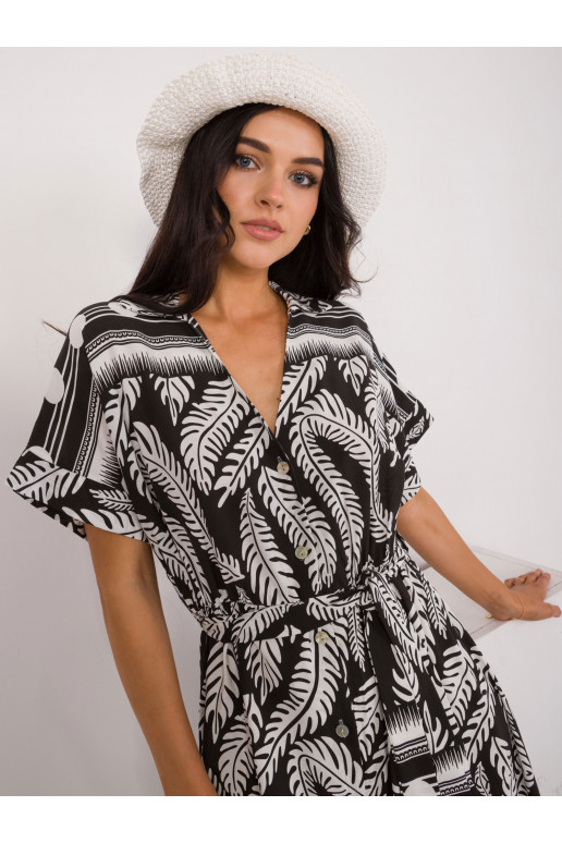 Suknelė su augalų raštais juodos spalvos