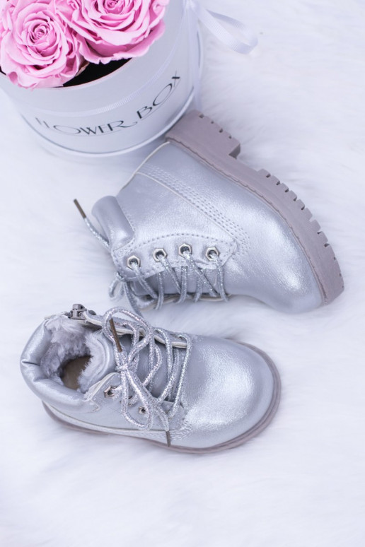 Vaikiški pašiltinti sidabro spalvos batai Aulinukai Dexter