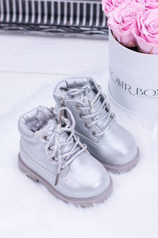 Vaikiški pašiltinti sidabro spalvos batai Aulinukai Dexter