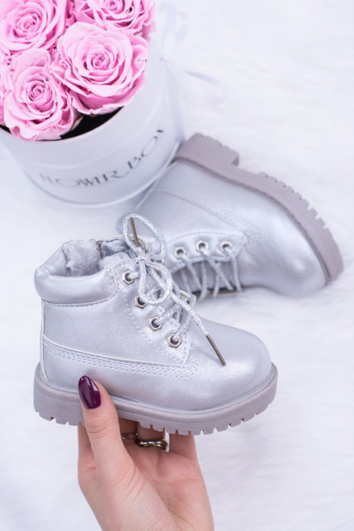 Vaikiški pašiltinti sidabro spalvos batai Aulinukai Dexter
