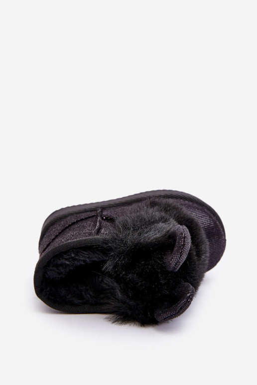 Vaikiški sniego batai pašiltinti su kailiuku viduje su ausytėm juodos spalvos Betty