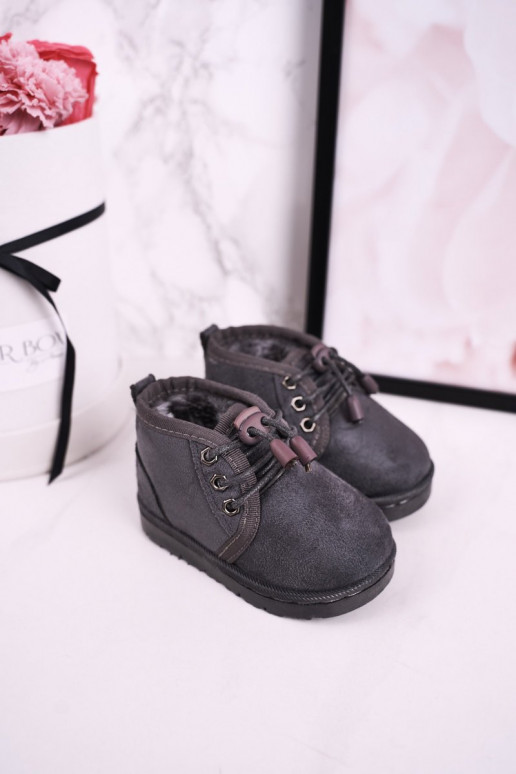 Vaikiški su raišteliais sniego batai su kailiuku pilkos spalvos Hunter