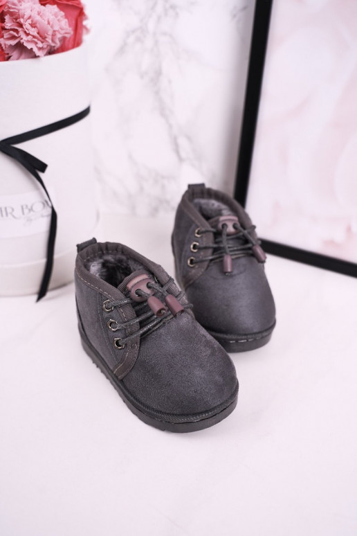 Vaikiški su raišteliais sniego batai su kailiuku pilkos spalvos Hunter