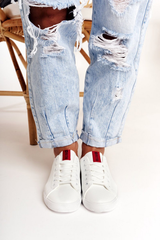 Natūralios odos sportbačiai su dekoratyvinėmis juostelėmis BIG STAR DD274685 baltos spalvos