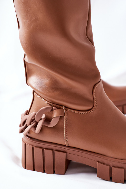 rudos spalvos ilgaauliai batai su grandinėlėmis Teardown