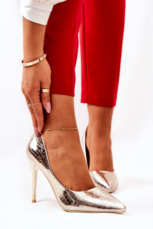 aukštakulniai bateliai gyvatės raštais aukso spalvos Tissoria