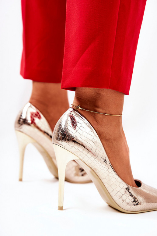 aukštakulniai bateliai gyvatės raštais aukso spalvos Tissoria