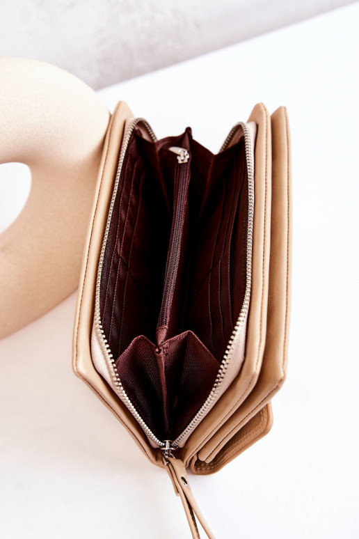 Didelė odinė piniginė su užtrauktukais dramblio kaulo spalvos Loreaine