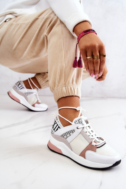Sportinio stiliaus batai Sneakers modelio batai su platforma baltos spalvos Lorey Sportinio stiliaus batai Sneakers modelio batai su platforma baltos spalvos Lorey