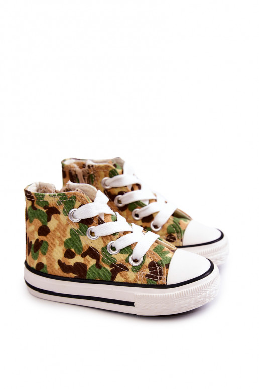 Vaikiški laisvalaikio batai su auliuku su užtrauktukais smėlio spalvos-žalios spalvos Filemon