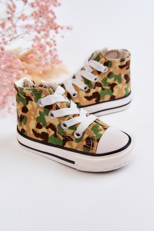 Vaikiški laisvalaikio batai su auliuku su užtrauktukais smėlio spalvos-žalios spalvos Filemon