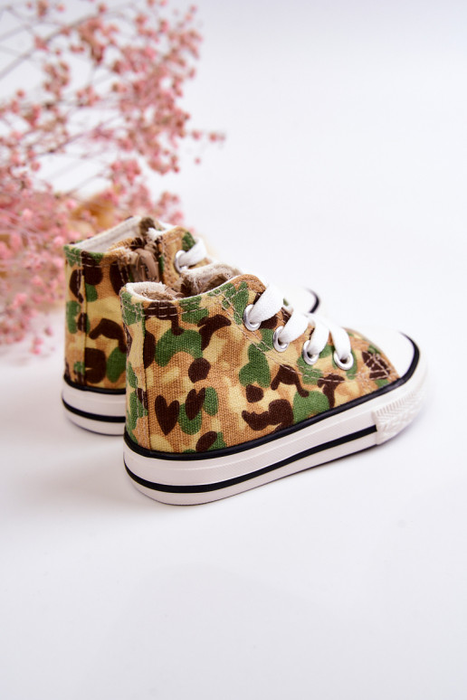 Vaikiški laisvalaikio batai su auliuku su užtrauktukais smėlio spalvos-žalios spalvos Filemon