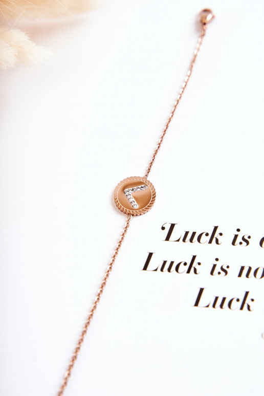 Moteriška apyrankė su ornamentais ir cirkonio akutėmis rausvo aukso spalvos