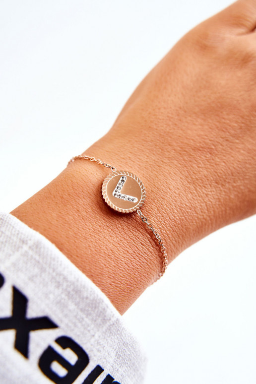 Moteriška apyrankė su ornamentais ir cirkonio akutėmis rausvo aukso spalvos