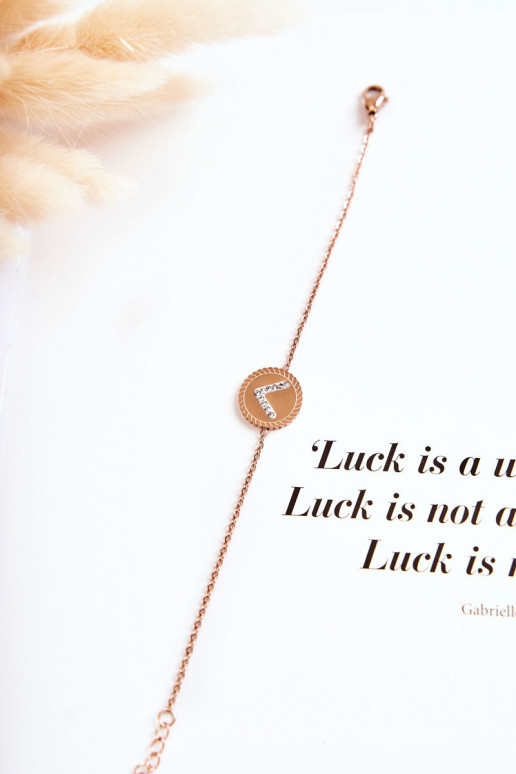 Moteriška apyrankė su ornamentais ir cirkonio akutėmis rausvo aukso spalvos