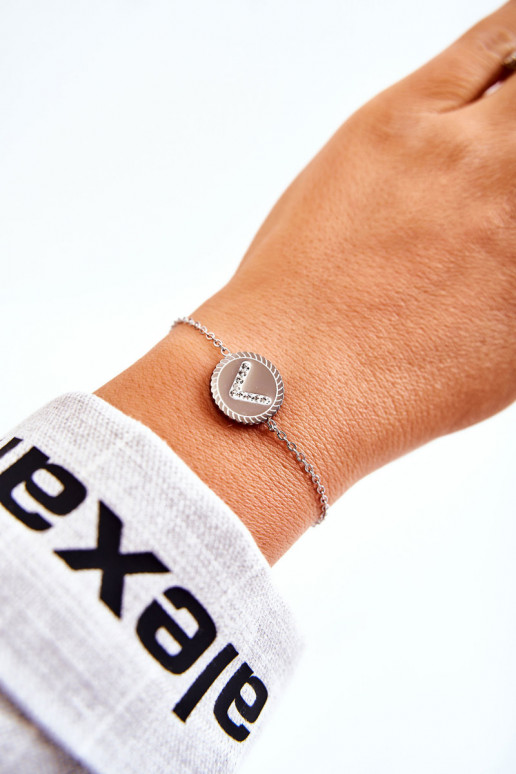 Moteriška apyrankė su ornamentais ir cirkonio akutėmis sidabro spalvos