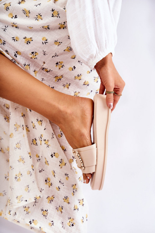 Madingos Odinės šlepetės smėlio spalvos Adaline