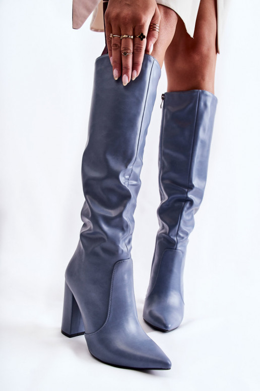 Klasikinio modelio ilgaauliai batai su kulniukais mėlynos spalvos Mayra