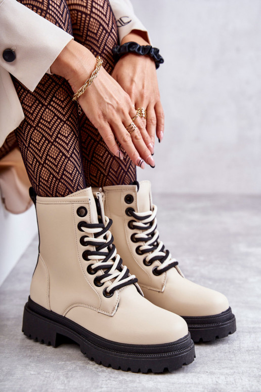 Moteriški aulinukai auliniai batai dramblio kaulo spalvos Denila