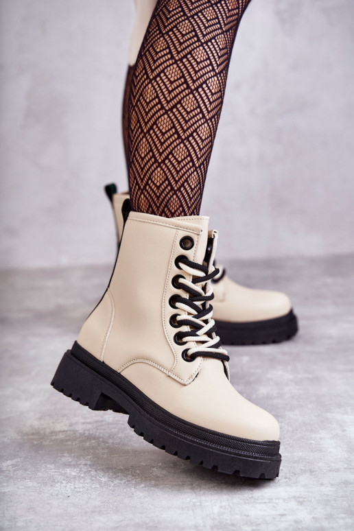 Moteriški aulinukai auliniai batai dramblio kaulo spalvos Denila