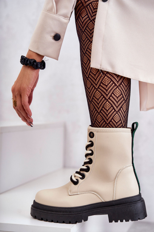 Moteriški aulinukai auliniai batai dramblio kaulo spalvos Denila