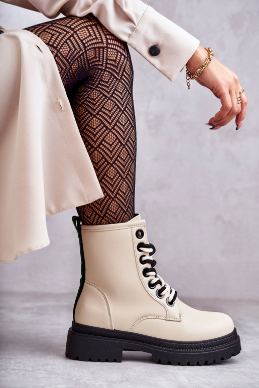 Moteriški aulinukai auliniai batai dramblio kaulo spalvos Denila