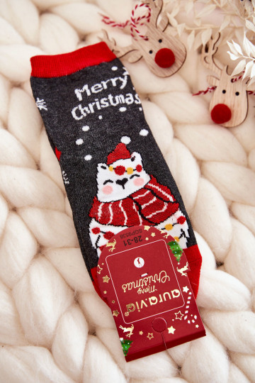 Vaikiškos kojinės "Merry Christmas" pilka-raudonos spalvos