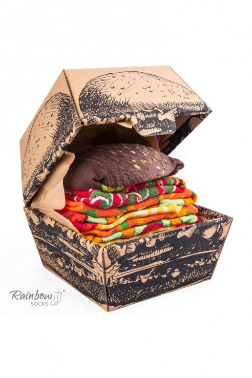 Spalvotos kojinės dėžutėje Burger Vege 2 poros Spalvotos kojinės dėžutėje Burger Vege 2 poros