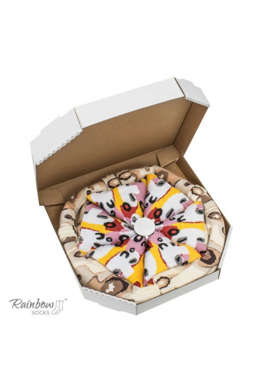 Spalvotos kojinės dėžutėje Pizza 4 poros Spalvotos kojinės dėžutėje Pizza 4 poros