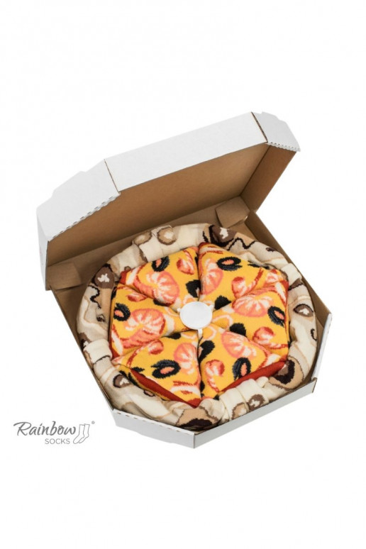 Spalvotos kojinės dėžutėje Pizza 4 poros  Spalvotos kojinės dėžutėje Pizza 4 poros