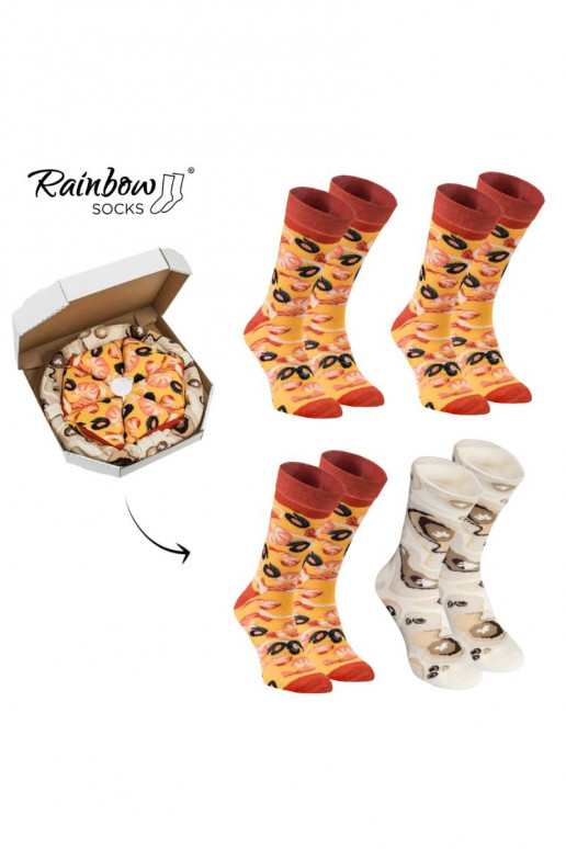 Spalvotos kojinės dėžutėje Pizza 4 poros  Spalvotos kojinės dėžutėje Pizza 4 poros